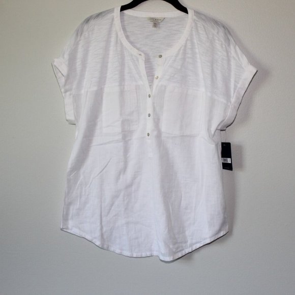 NWT Lucky Brand Short Sleeve Half Button Up Shirt White Women's Medium H13423 - Picture 2 of 10